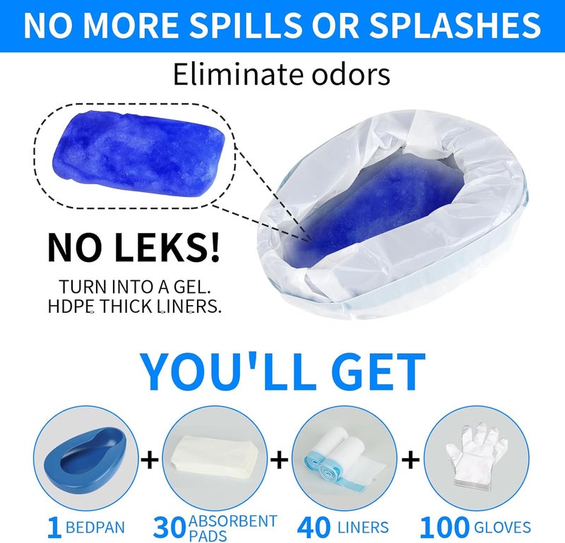 varlty Bed pan Set Includes 30 Super Absorbent Pads, 40 Disposable Liners, and 100 Gloves. These bedpans are Comfortable for Both Women and Men and are Made of Thick, Oversized, Heavy-Duty PP Material - Image 2